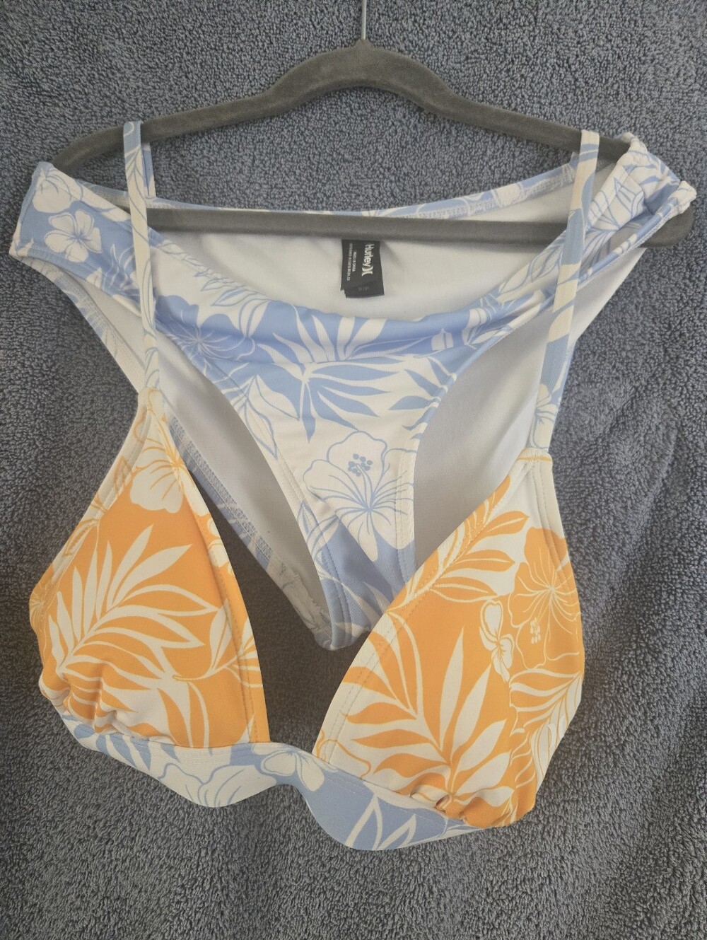 Hurley Two-Piece Floral Bikini Set in Blue & Orange